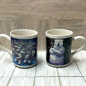 Vintage 1996 Coca Cola Polar Bear Coffee Mug Log Of 2 By Gibson
